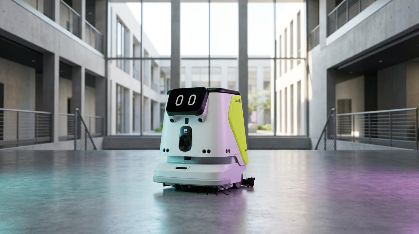 Autonomous floor-cleaning robot operating in a modern university atrium